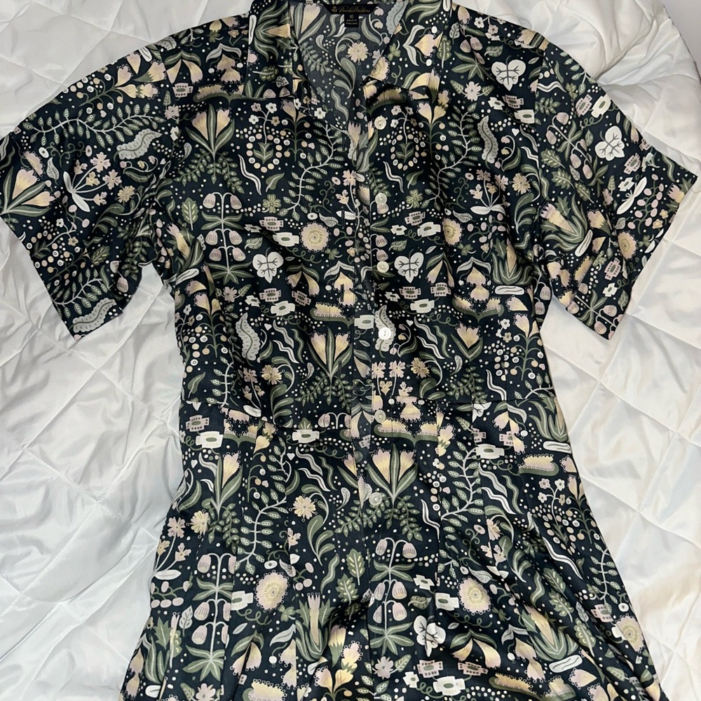 Brooks Brothers Green Floral A-Line Knee-Length Dress